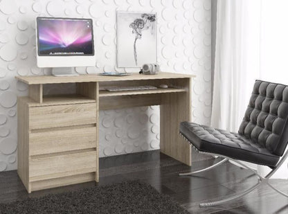 Akord CLP skrivebord i Sonoma eg 135 cm med 3 skuffer og 2 hylder, mat Sonoma eg, 135x60x77 cm, 1 stk.