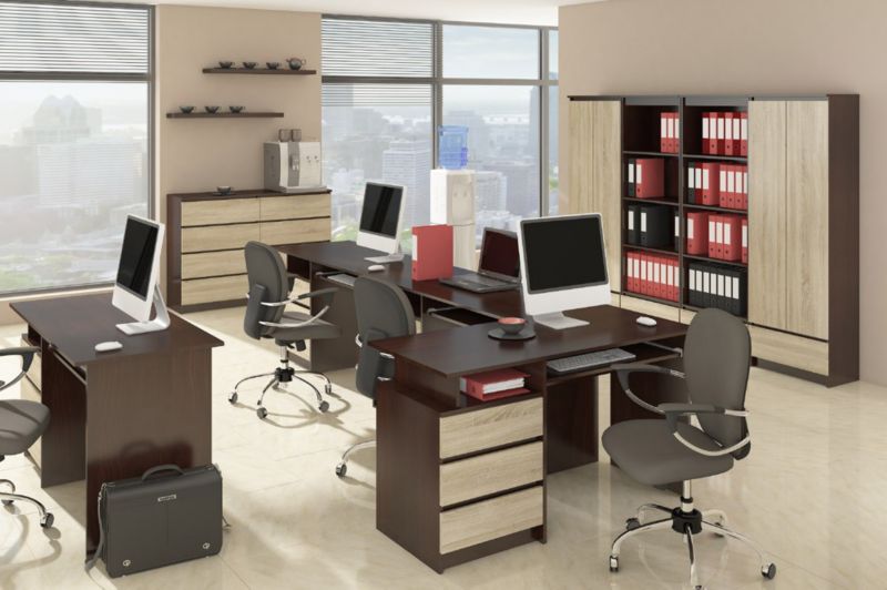 Akord CLP skrivebord Wenge 135 cm med 3 skuffer, mat Sonoma eg, 2 hylder, 135x60x77 cm, 1 stk.