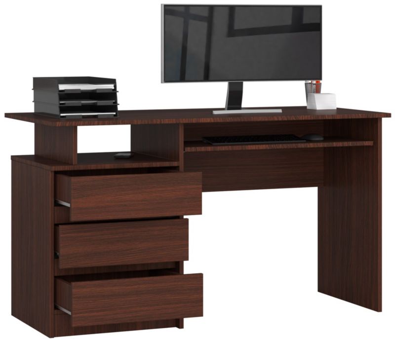 Akord CLP skrivebord Wenge mat 135 cm med 3 skuffer og 2 hylder