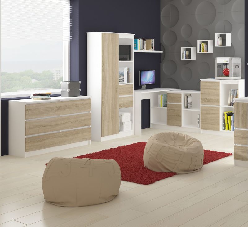 Akord A6 computerbord hvid 90 cm venstre 3 skuffer farve Sonoma eg mat 90x50x77 cm 1 stk.