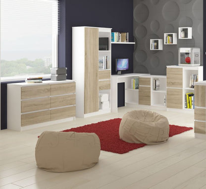 Akord A6 computerbord hvid 90 cm venstre 3 skuffer farve Sonoma eg mat 90x50x77 cm 1 stk.