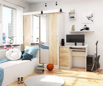 Akord A6 computerbord hvid 90 cm venstre 3 skuffer farve Sonoma eg mat 90x50x77 cm 1 stk.