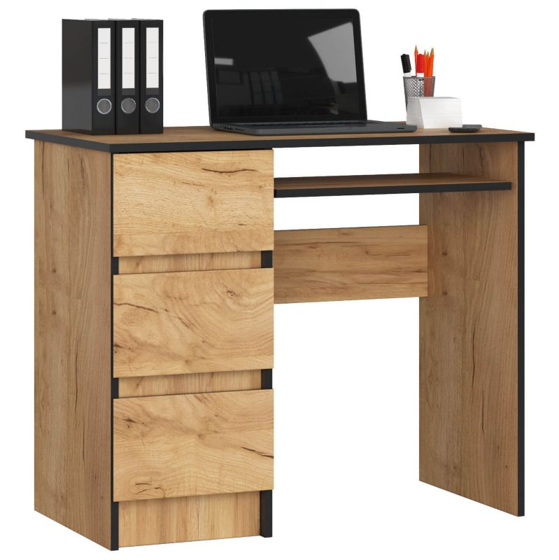Computerbord Akord A6 Eg Craft 90 cm venstre 3 skuffer farve Eg Craft mat 1 hylde 90x50x77 cm 1 stk.