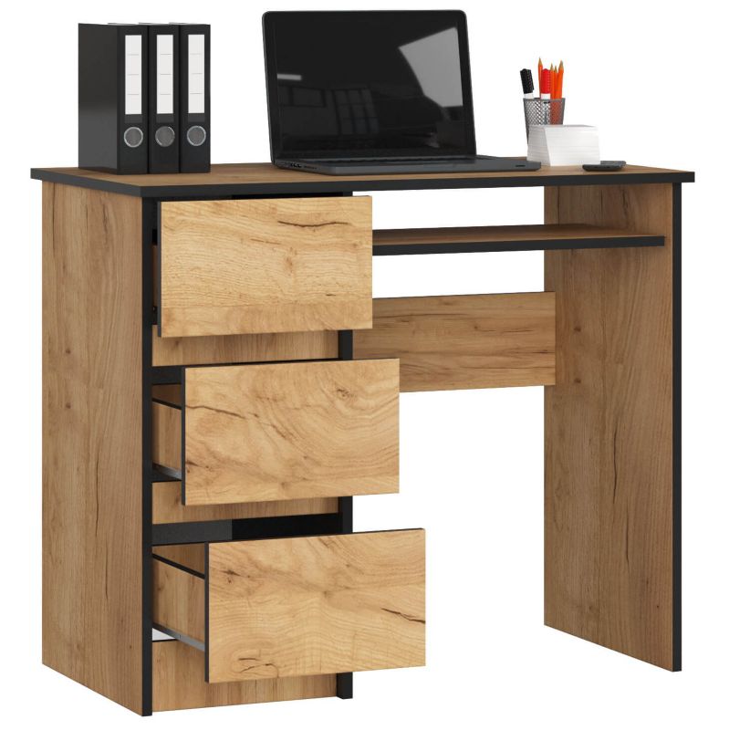 Computerbord Akord A6 Eg Craft 90 cm venstre 3 skuffer farve Eg Craft mat 1 hylde 90x50x77 cm 1 stk.