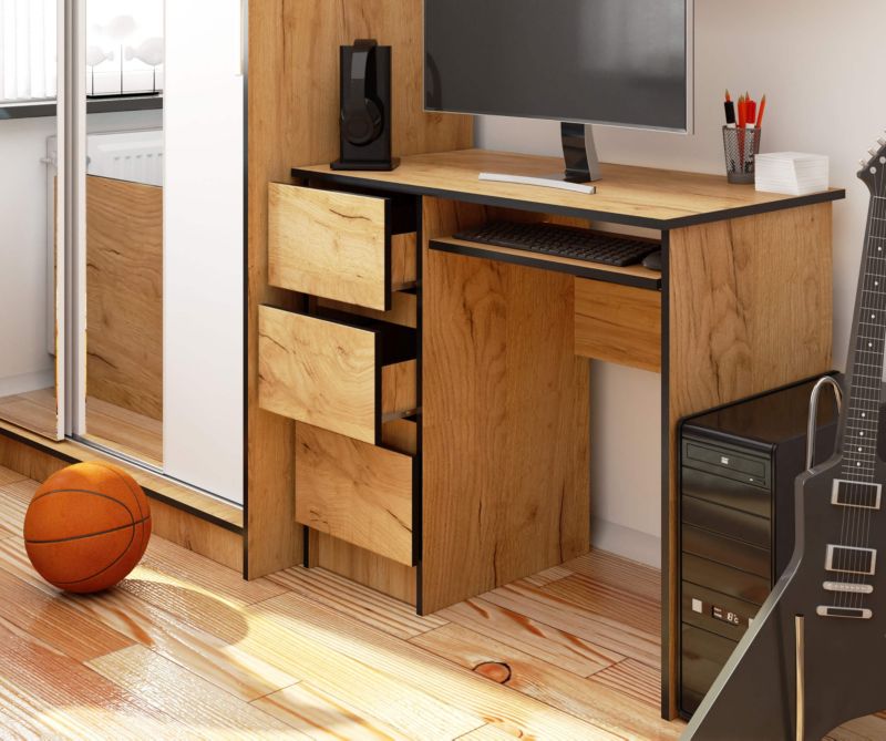 Computerbord Akord A6 Eg Craft 90 cm venstre 3 skuffer farve Eg Craft mat 1 hylde 90x50x77 cm 1 stk.