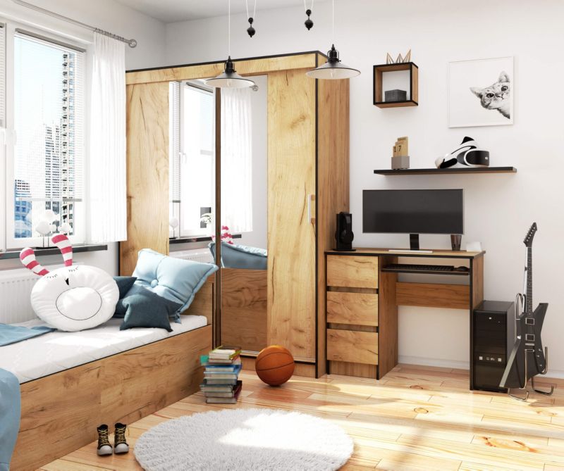 Computerbord Akord A6 Eg Craft 90 cm venstre 3 skuffer farve Eg Craft mat 1 hylde 90x50x77 cm 1 stk.