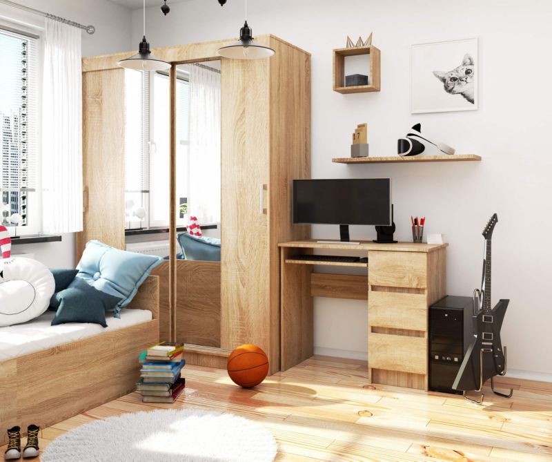 Computerbord Akord A6 Sonoma Eg 90 cm højre 3 skuffer farve Sonoma Eg mat 1 hylde 90x50x77 cm 1 stk.