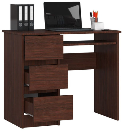 Akord A6 Wenge computerbord 90 cm venstrevendt med 3 skuffer, mat‑wenge farve, 1 hylde, 90x50x77 cm, 1 stk.