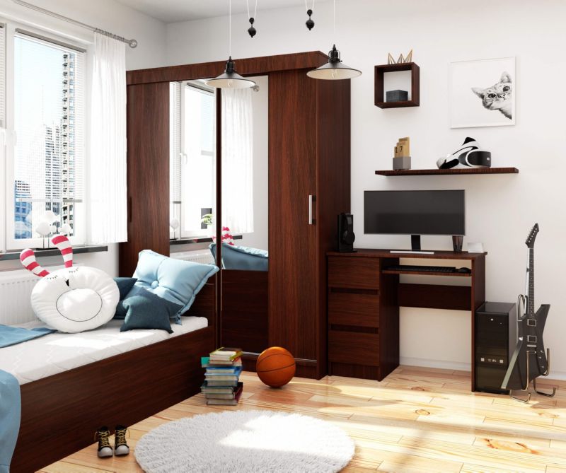 Akord A6 Wenge computerbord 90 cm venstrevendt med 3 skuffer, mat‑wenge farve, 1 hylde, 90x50x77 cm, 1 stk.