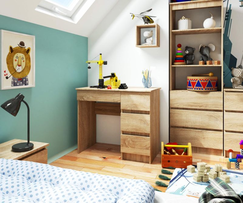 Akord A7 computerbord i sonoma-eg med 4 skuffer, højre, 90 x 50 x 77 cm, 1 stk.