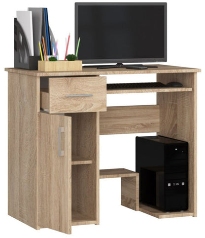 Akord Jay computerbord i Sonoma eg 90 cm med 1 dør, 1 skuffe og 3 hylder, mat finish