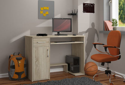 Akord Jay computerbord i Sonoma eg 90 cm med 1 dør, 1 skuffe og 3 hylder, mat finish