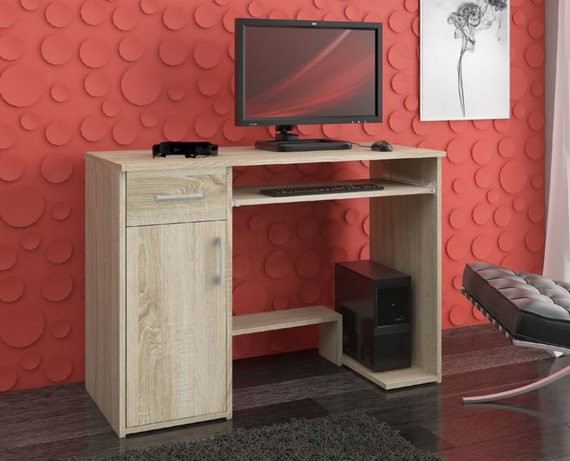 Akord Jay computerbord i Sonoma eg 90 cm med 1 dør, 1 skuffe og 3 hylder, mat finish