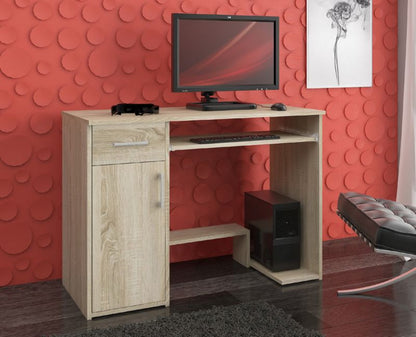 Akord Jay computerbord i Sonoma eg 90 cm med 1 dør, 1 skuffe og 3 hylder, mat finish