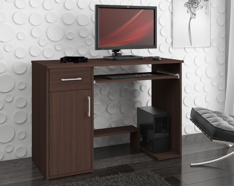 Akord Jay Wenge computerbord 90 cm med 1 dør, 1 skuffe og 3 hylder, mat wenge, 90x50x74 cm, 1 stk.