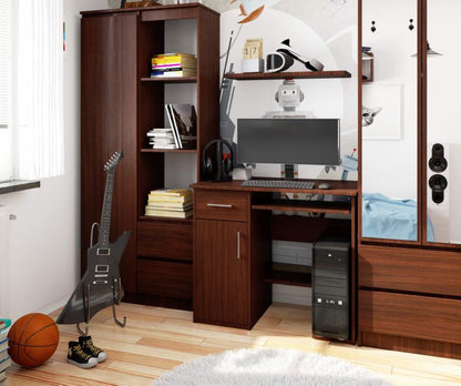 Akord Jay Wenge computerbord 90 cm med 1 dør, 1 skuffe og 3 hylder, mat wenge, 90x50x74 cm, 1 stk.