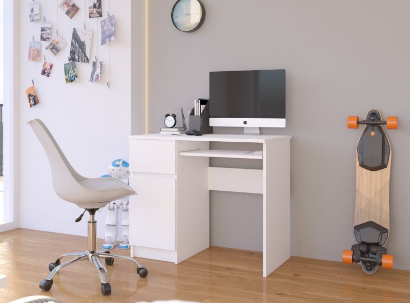 Akord Piksel computerbord hvid 90 cm venstre 1 dør 1 skuffe mat hvid farve 3 hylder 90x50x77 cm 1 stk.