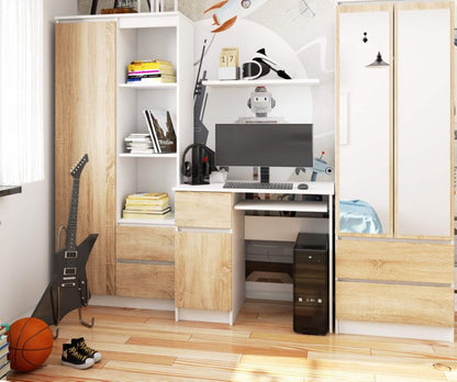 Akord Piksel computerbord hvid 90 cm venstrevendt 1 dør 1 skuffe farve Sonoma eg mat 3 hylder 90x50x77 cm 1 stk.