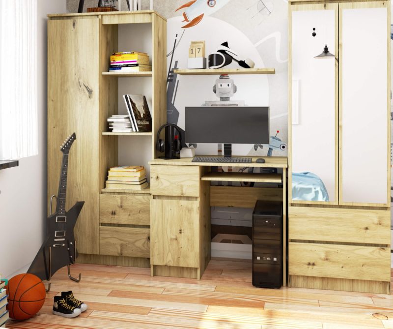 Akord Piksel computerbord Artisan eg 90 cm venstre 1 dør 1 skuffe Artisan eg mat farve 3 hylder 90x50x77 cm 1 stk.