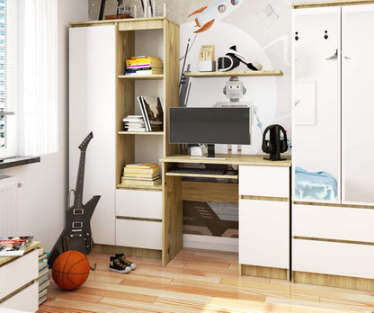 Akord Piksel computerbord Artisan eg 90 cm højre 1 dør 1 skuffe hvid mat 3 hylder 90x50x77 cm 1 stk.