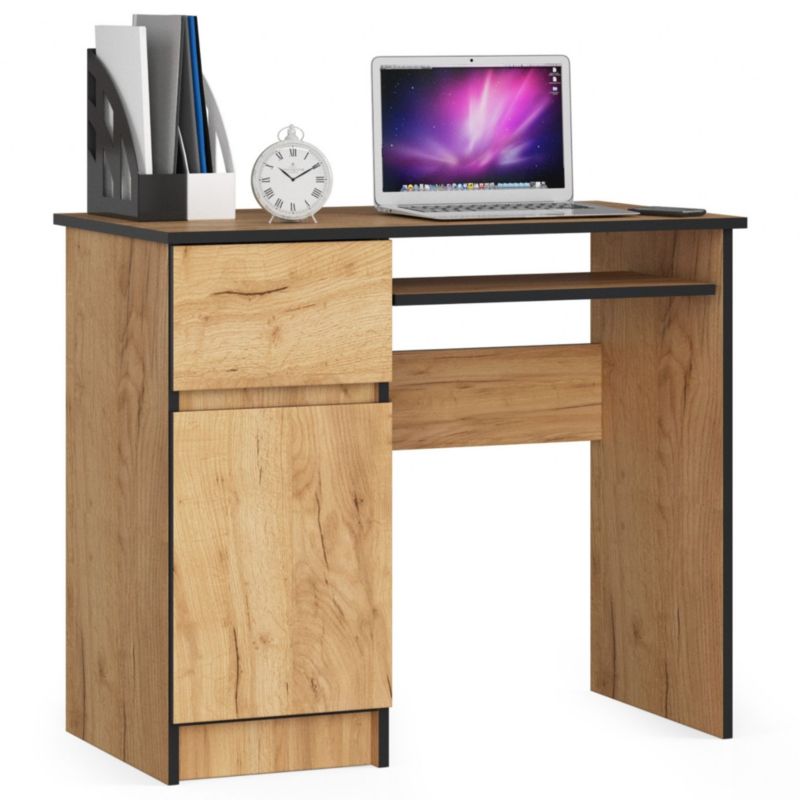 Akord Piksel computerbord i mat‑oak craft 90 cm venstre, 1 dør, 1 skuffe, 3 hylder, 90x50x77 cm, 1 stk.