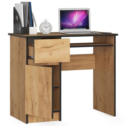 Akord Piksel computerbord i mat‑oak craft 90 cm venstre, 1 dør, 1 skuffe, 3 hylder, 90x50x77 cm, 1 stk.