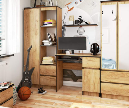 Akord Piksel computerbord i mat‑eg med 90 cm bredde, højrehængt, 1 dør, 1 skuffe, 3 hylder, 90x50x77 cm, 1 stk.