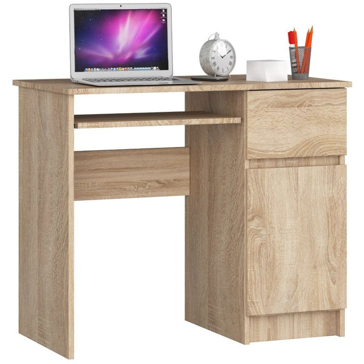 Akord Piksel computerbord i Sonoma eg 90 cm højre, 1 dør, 1 skuffe, mat Sonoma eg, 3 hylder, 90x50x77 cm, 1 stk.