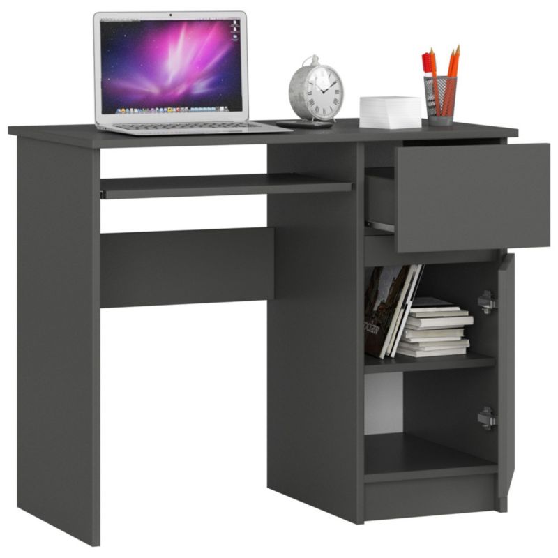 Akord Piksel grafitgråt computerbord 90 cm højre side 1 dør 1 skuffe mat grafitgrå farve 3 hylder 90x50x77 cm 1 stk.