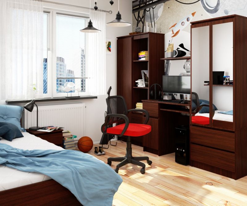 Akord Piksel computerbord Wenge 90 cm højre med 1 dør, 1 skuffe og 3 hylder, mat Wenge, 90x50x77 cm, 1 stk.