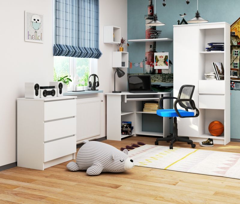 Hjørneskrivebord Akord Ted hvid 80 cm mat hvid med 5 hylder 80x80x74 cm 1 stk.