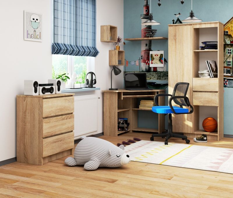 Hjørneskrivebord Akord Ted Eg Sonoma 80 cm i mat eg Sonoma med 5 hylder 80x80x74 cm 1 stk.