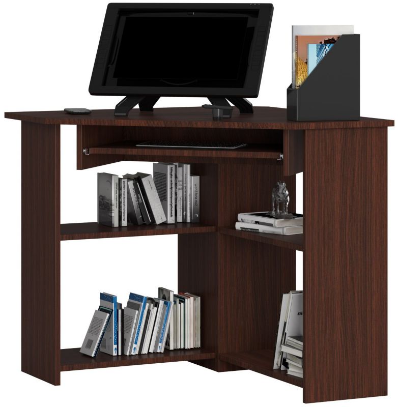 Hjørneskrivebord Akord Ted Wenge 80 cm mat‑wenge farve med 5 hylder 80x80x74 cm 1 stk.