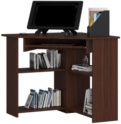 Hjørneskrivebord Akord Ted Wenge 80 cm mat‑wenge farve med 5 hylder 80x80x74 cm 1 stk.