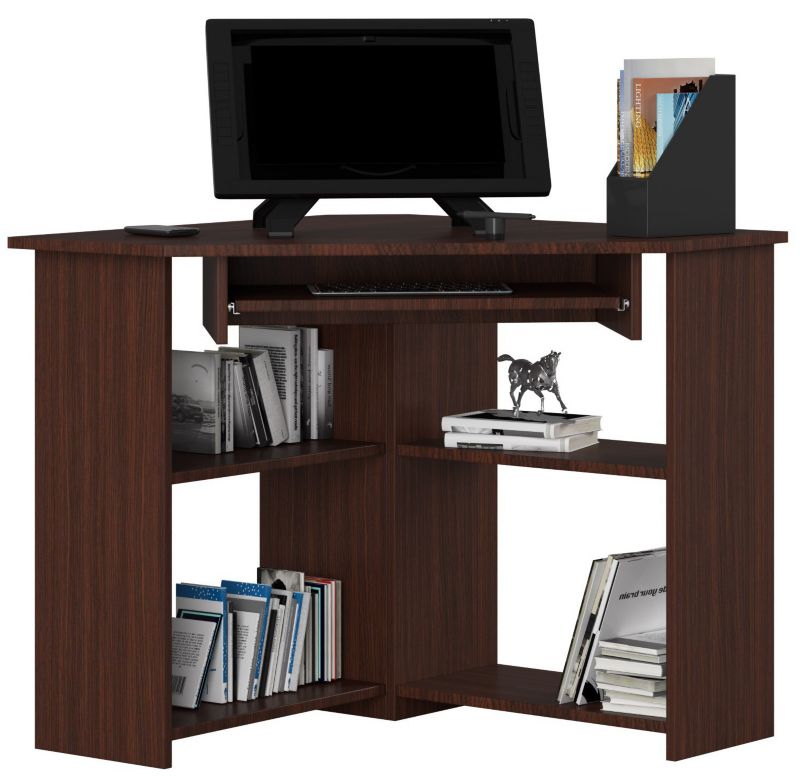 Hjørneskrivebord Akord Ted Wenge 80 cm mat‑wenge farve med 5 hylder 80x80x74 cm 1 stk.