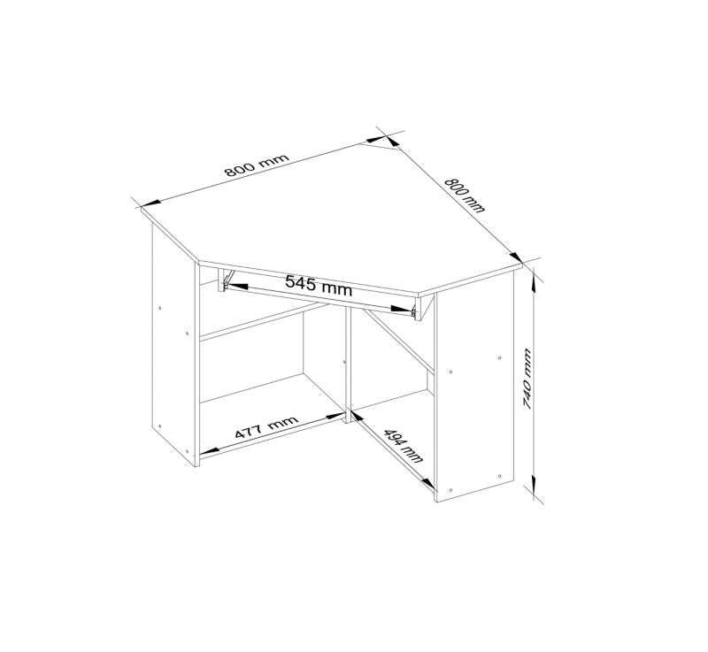 Hjørneskrivebord Akord Ted Wenge 80 cm mat‑wenge farve med 5 hylder 80x80x74 cm 1 stk.