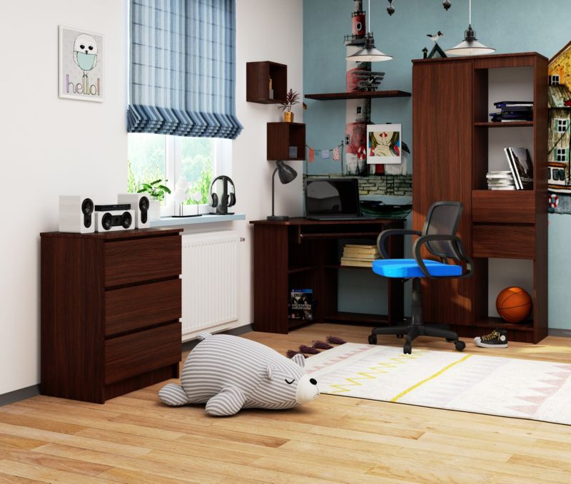 Hjørneskrivebord Akord Ted Wenge 80 cm mat‑wenge farve med 5 hylder 80x80x74 cm 1 stk.