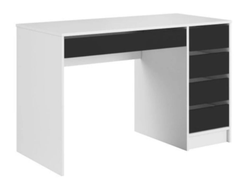 Bettso Max universelt moderne skrivebord med skuffer, hvid og sort, 1 stk.