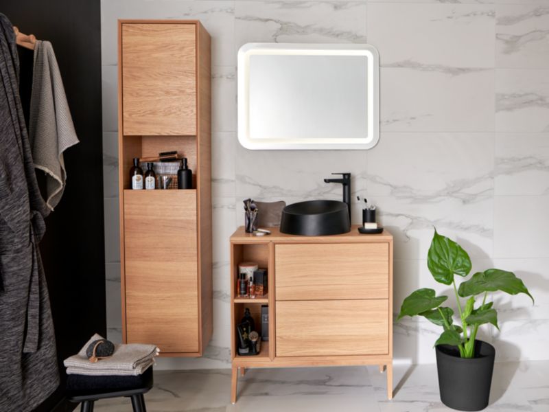 GoodHome Avela badeværelsesbordplade 80 cm i egetræsfinér