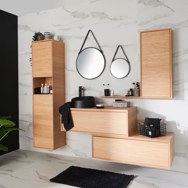 GoodHome Avela badeværelsesbordplade 80 cm i egetræsfinér