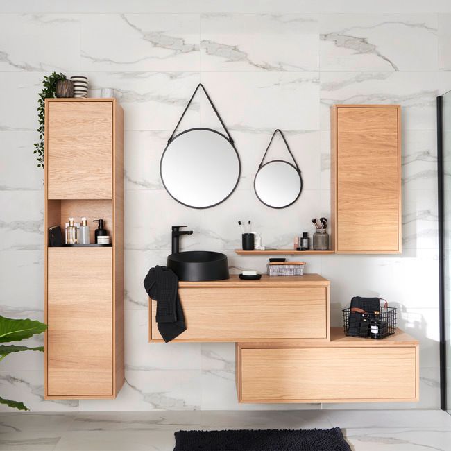 GoodHome Avela badeværelsesbordplade 80 cm i egetræsfinér