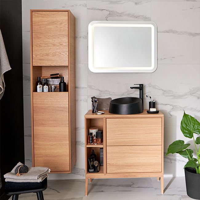 GoodHome Avela badeværelsesbordplade 80 cm i egetræsfinér