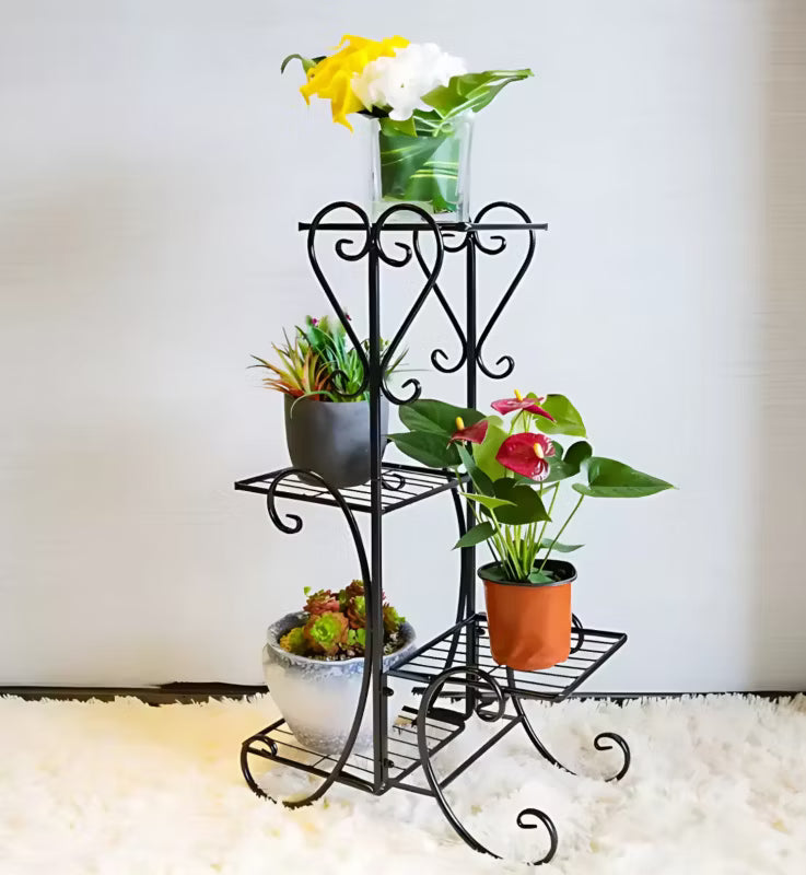 Blomsteropsats 42x79 cm 4 Hylder Sort Metal