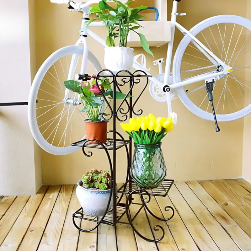 Blomsteropsats 42x79 cm 4 Hylder Sort Metal