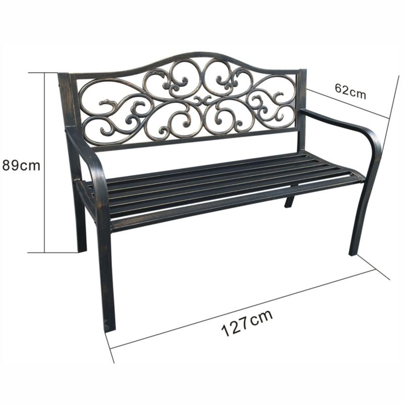 Brun havebænk IRGA med stålben og støbejernsryg, bredde 127 cm, 1 stk.