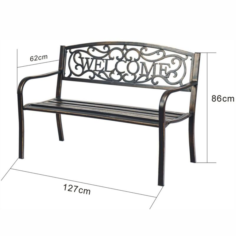 Brun havebænk IRYS med stålben og støbejernsryg, bredde 127 cm, 1 stk.
