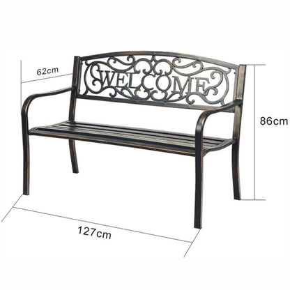 Brun havebænk IRYS med stålben og støbejernsryg, bredde 127 cm, 1 stk.