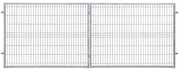 Dobbeltfløjet panelport Polbram Steel Group 2D 400 x 150 cm med 5 x 20 cm paneler, varmgalvaniseret