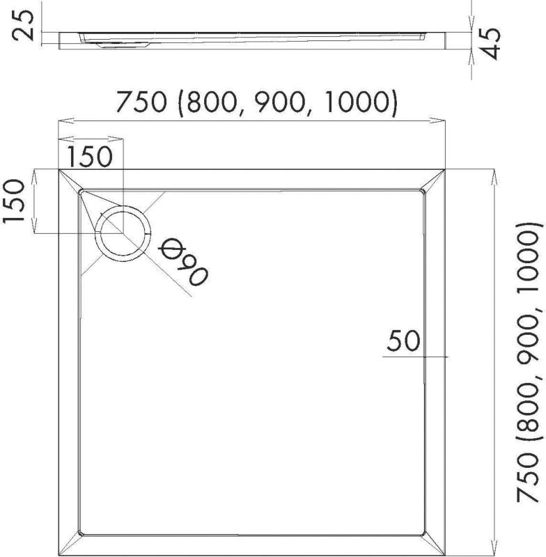 Schedpol Atla kvadratisk akrylbrusebund 80 x 80 x 4,5 cm hvid