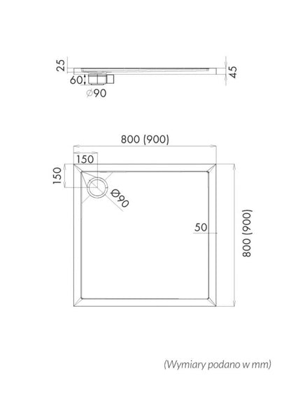 Schedpol Atla akrylbrusekar kvadratisk 90 x 90 x 4,5 cm hvid med stuktur som sten
